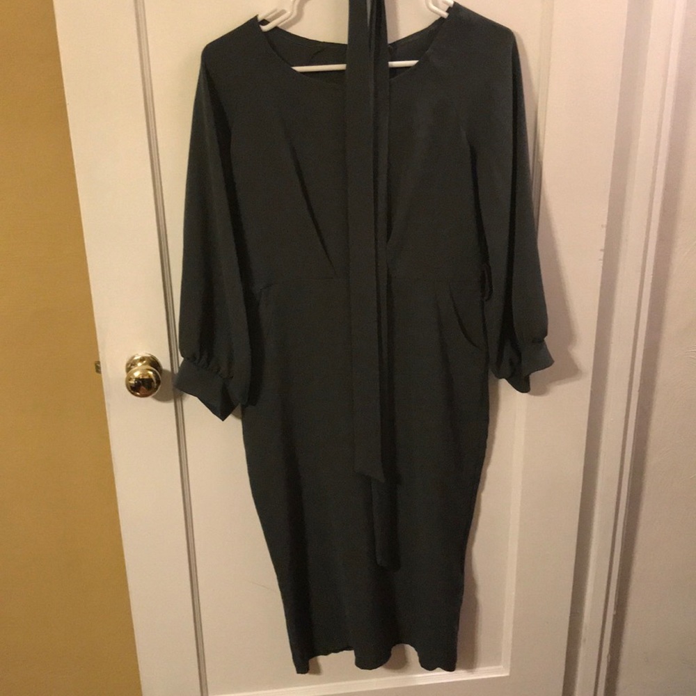Olive green , medium length dress